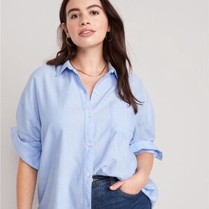 100% Cotton Light Blue Oversized Button-Up Shirt
